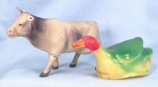 Cow Duck Celluloid Toys Christmas Putz Train Display Vintage 105 As Is