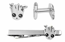 Baby Groot Face Enamel Metal Cufflinks and Tie Clip Set