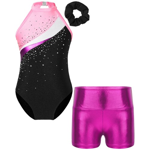 Kids Girl's Jumpsuit And Bottoms Gymnastic Bodysuit And Shorts Hair Band Ballet - Picture 7 of 32