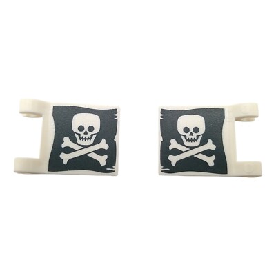 2x Lego  Zubehör ''Piratenflagge mit Clip 2x2 Weiß'' Schild Schiff Fahne Flagge
