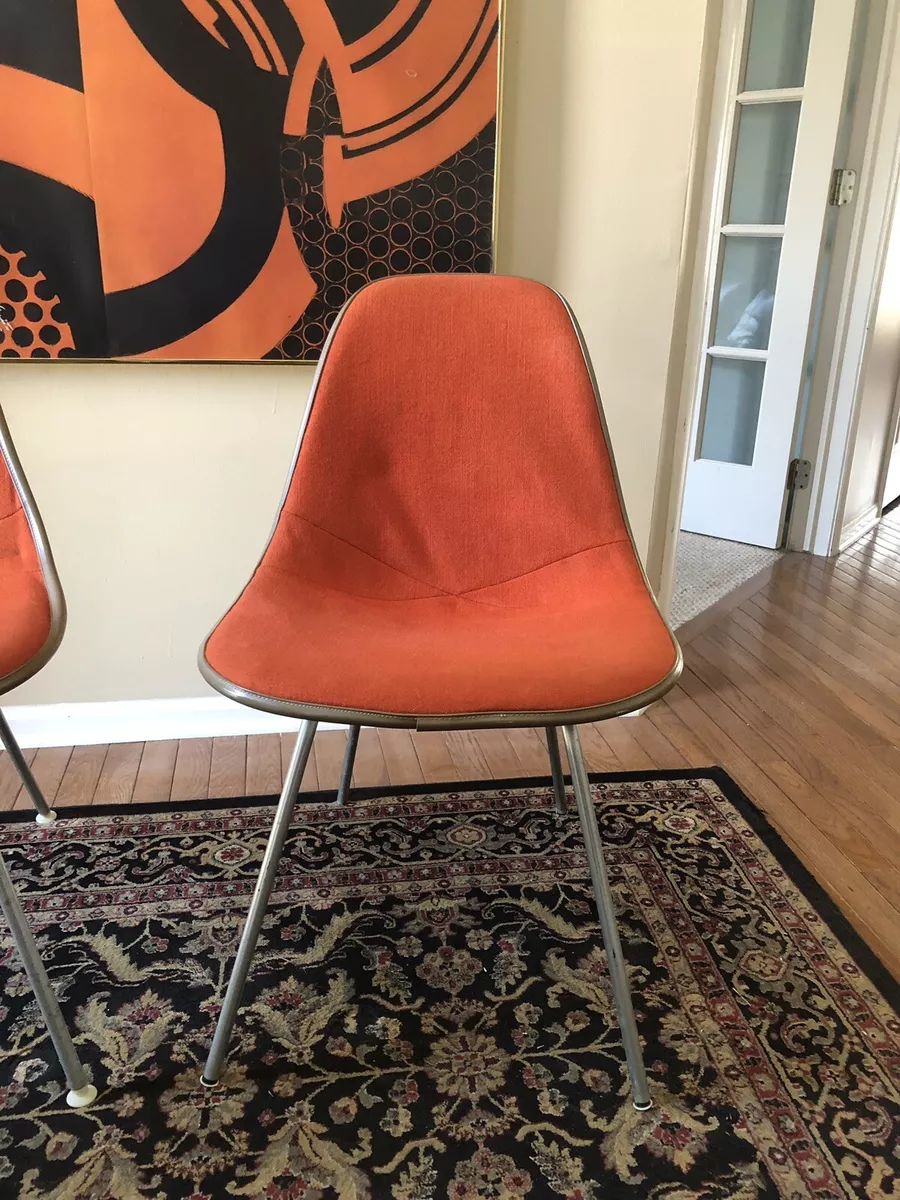 Vtg 70s EAMES Shell Chair Herman Miller Orange Fabric Taupe