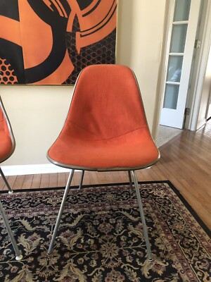 Vtg 70s EAMES Shell Chair Herman Miller Orange Fabric Taupe | eBay