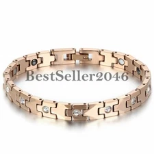 7MM Women Tungsten Carbide Link Chain Bracelet Health Energy Magnetic Bangle