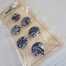 6 Vtg Western Express Button Covers Blue/Black Dark Fabric New In Pkg On Card