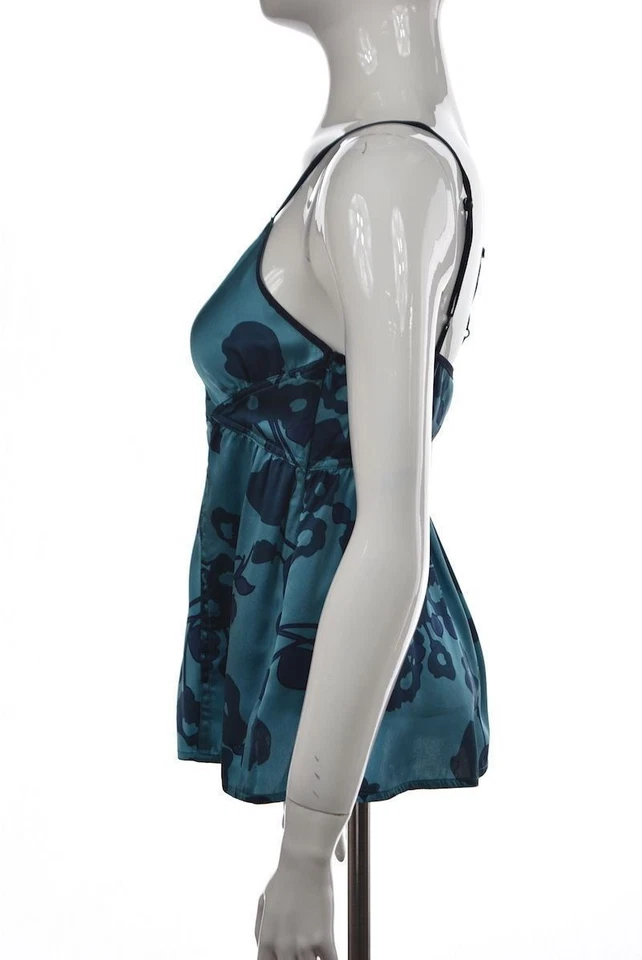 Camisa Marc Jacobs Mujer Top Talla 2 Azul Floral Cami Seda Correa Espagueti Foto 3 de 4