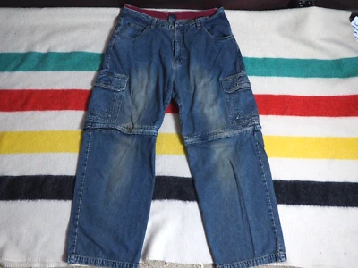 VTG 90s Y2k 2000s Bailey's Baggy Wide Leg Cargo Blue 36x30 Denim Jeans Jorts Men - Image 1 of 4