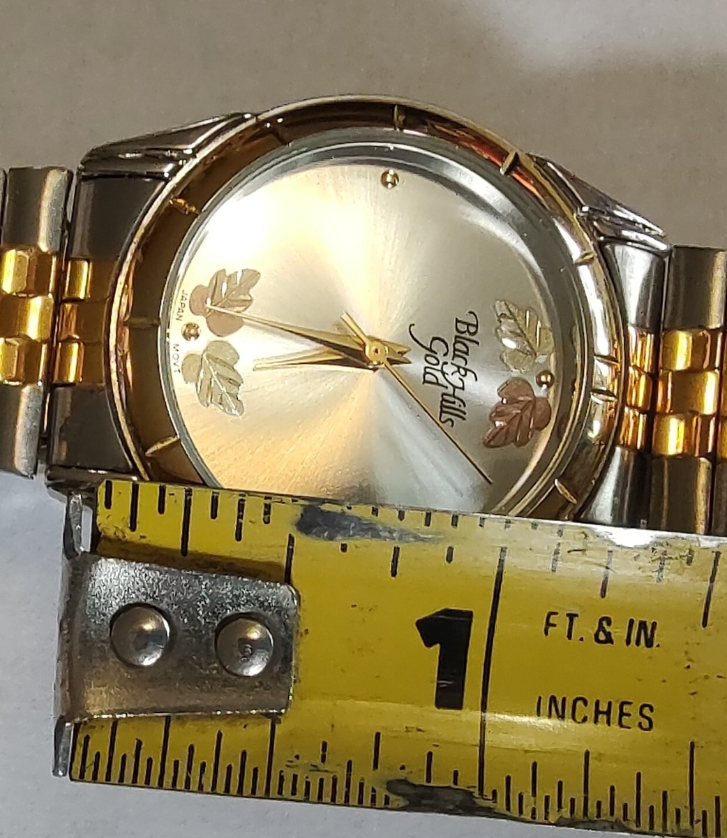 12K Black Hills Gold Leaves Watch Rose/Yellow Gold Angel On Leather + Expansion Black Hills Gold 12k Leaves Wrist Watch Original Box 27.5mm  main image 3