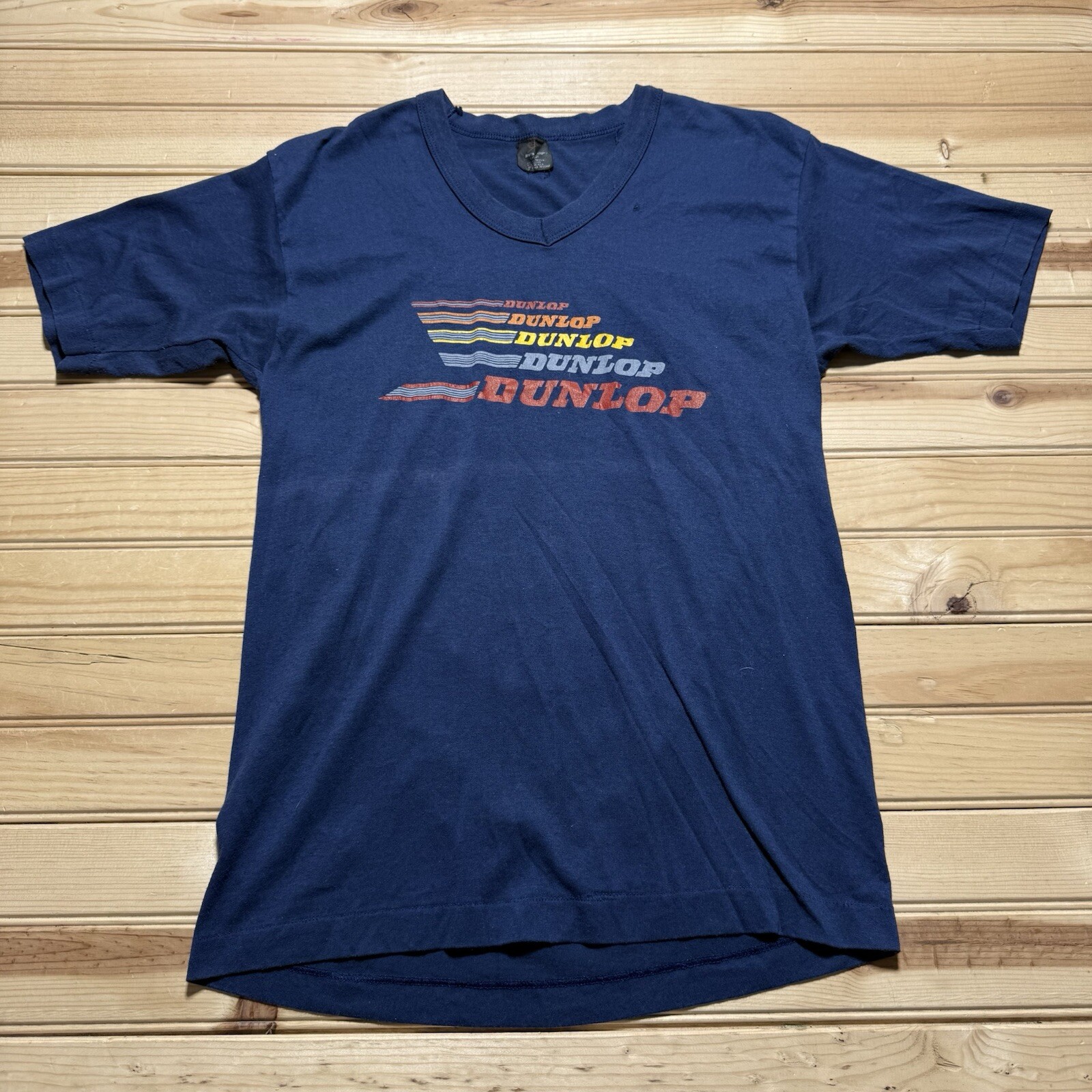 Vintage 70s 80s Dunlop Racing Motorcycle Tire Graphic Shirt Size Large