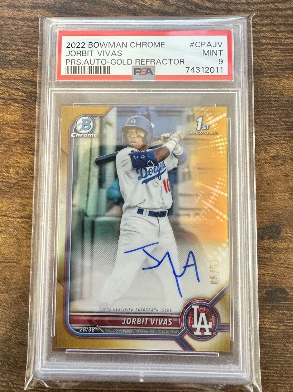 Jorbit Vivas 2022 Bowman Chrome Auto True Gold Refractor Auto /50 PSA 9 1st