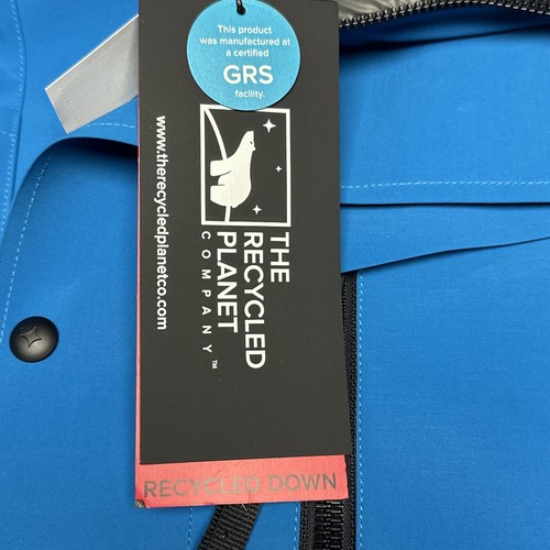 The Recycled Planet Company Norwalk Down Hooded Ski Jacket Men XL Mykonos Blue - Picture 5 of 11