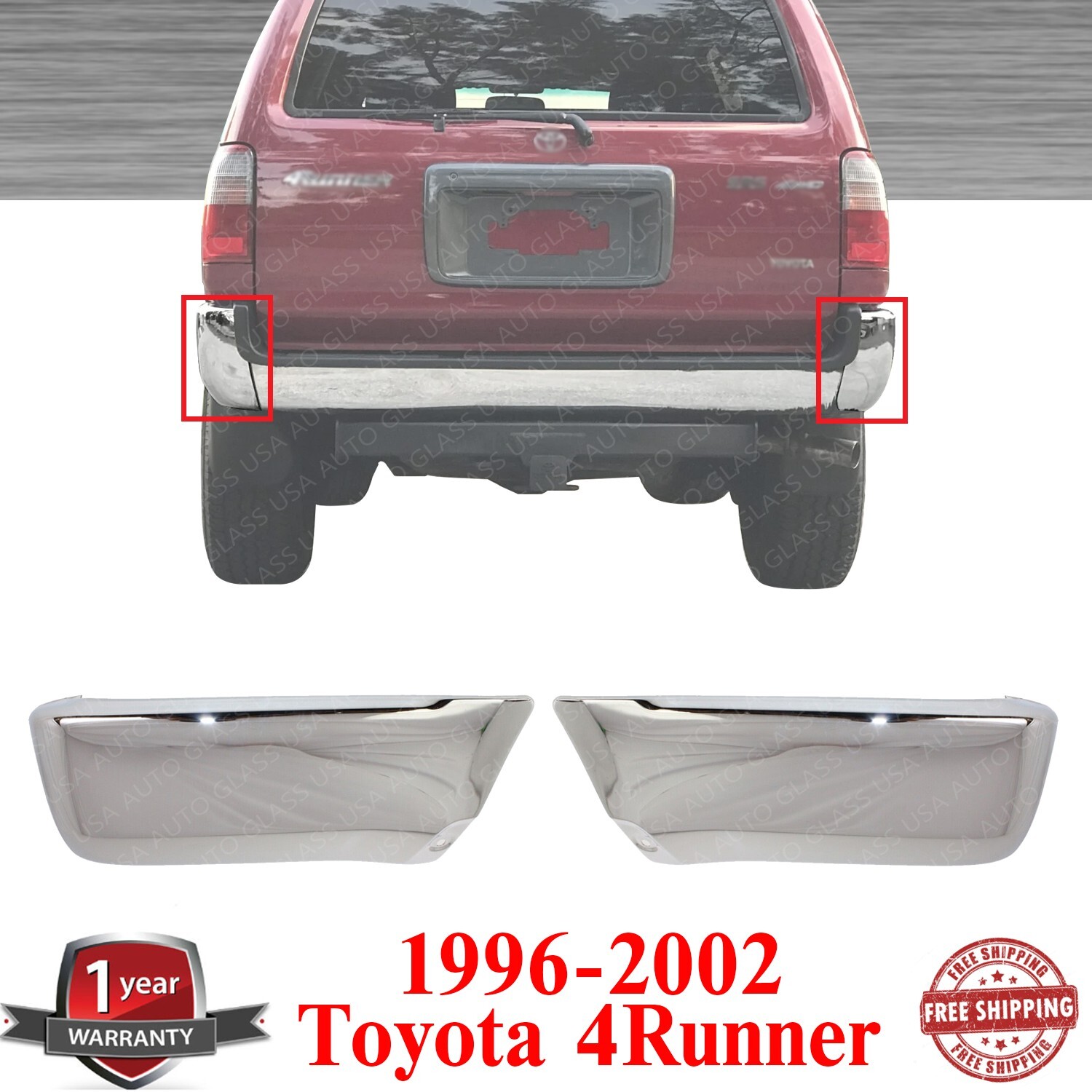 Set of 2 Rear Bumper End Caps Chrome For 1996-2002 Toyota 4Runner Base ...