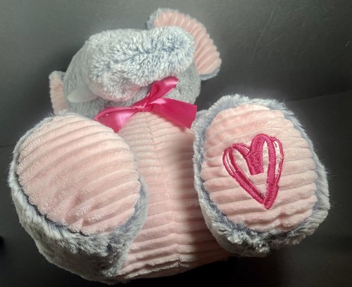 KellyToy grauer Elefant 14" rosa gerippt Bauch Ohren & Füße Glitzeraugen Herz - Bild 7 von 14