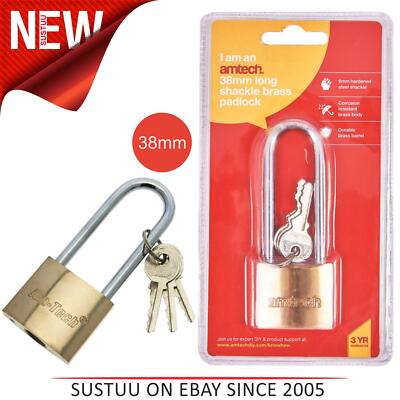 Amtech Heavy Duty Long Shackle Brass Padlock - 38mm For Outdoor Safety Security