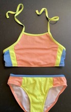 EEEUC Girls M 7-8 Gymboree 2-PIECE Color-block Neon SWIMSUIT . . Pristine Rare