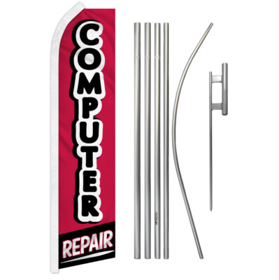 Computer Repair Advertising Swooper Feather Flutter Flag & Pole Kit Electronics
