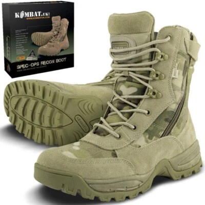 KOMBAT UK BOTAS DE OPERACIÓN DE ESPECIFICACIONES MILITARES CON CREMALLERA LATERAL PARA HOMBRE NIÑOS REINO UNIDO 4 -12 MTP MULTICÁMARA CAMUFLAJE CALZADO DE MOTOCICLISTA