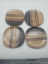 Set Of 4 Better Homes & Gardens Trends 8 3/4" Salad Plates Bazaar Brown Burgundy
