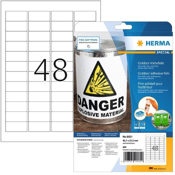 Herma Outdoor Klebefolie Etiketten A4 Weiß Matt 45,7X21,2 Mm 480 StüCk-image
