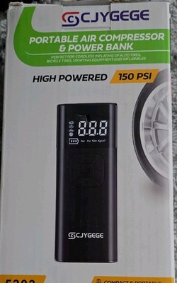 CJYGEGE Portable Air Compressor & Power Bank 150 PSI Digital Display LED Light