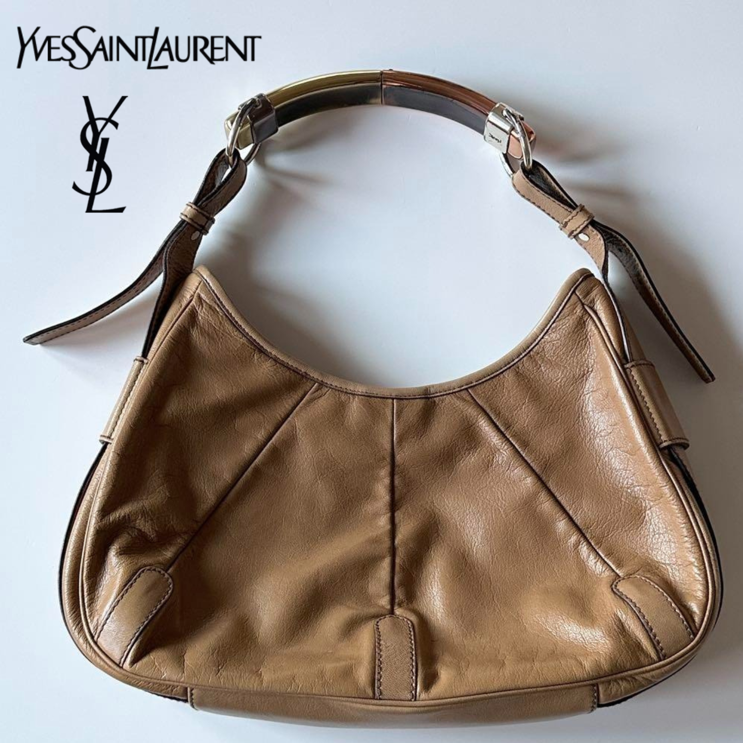 Borsa a tracolla Yves Saint Laurent Rive Gauche MOMBASA manico in metallo rara