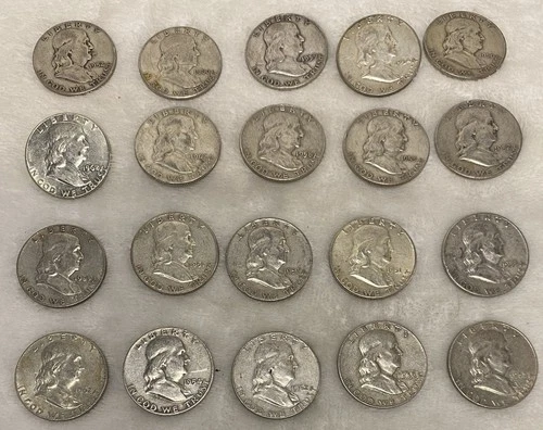 $10 1951-1963 Franklin Half-Dollars - 90% Silver 20-Coin Roll - Silver Bullion