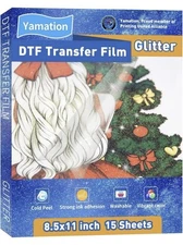 DTF Glitter Transfer Film 8.5”x11” 15 Sheets Paper Glossy Clear Cold Peel Direct