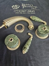 Phylrich K338F-015 Valencia Widespread Faucet Satin Nickel and Green Marble New