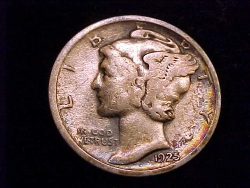 1925-D  Mercury Dime, Very Good Grade.  Some coppery tone too.