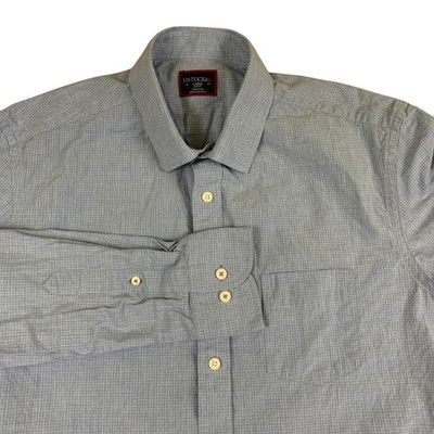 UNTUCKit Venturo Slim Fit Shirt Mens Large Blue Micro Check Cotton 40107