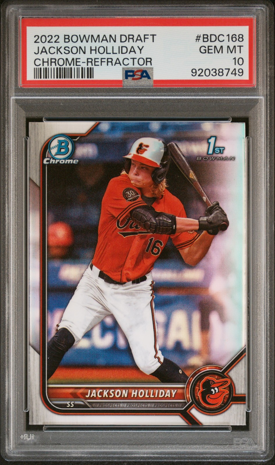 2022 BOWMAN DRAFT CHROME-REFRACTOR #BDC168 JACKSON HOLLIDAY PSA 10