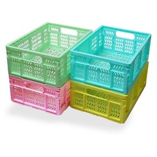 20L Folding Crate, 4Pack Plastic Storage Baskets Organizer for Home and Offic