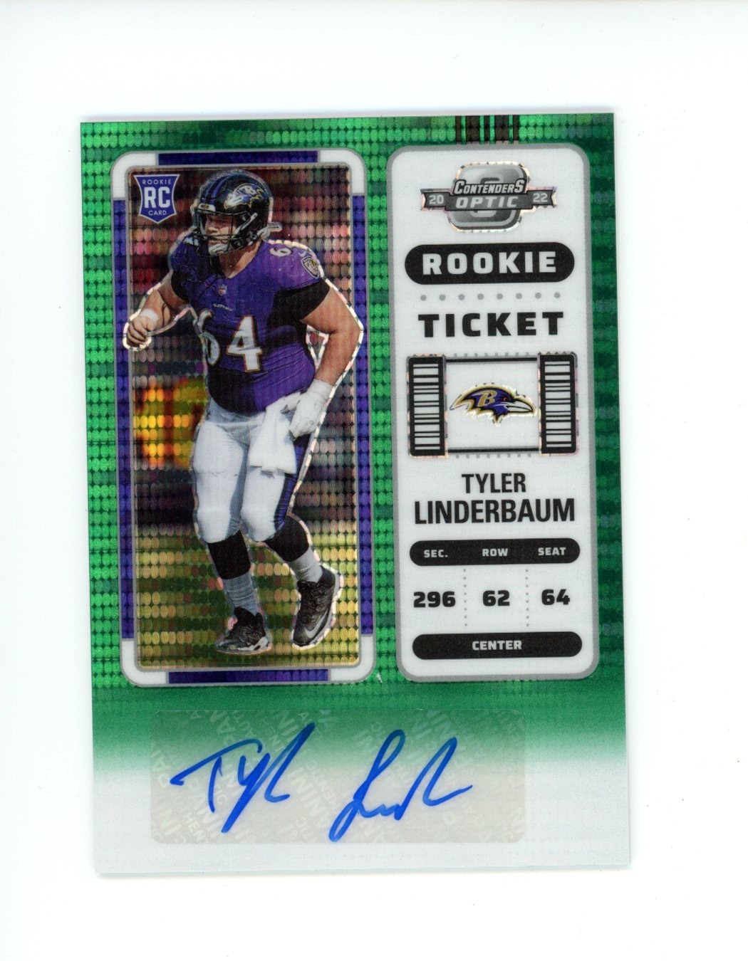 Tyler Linderbaum Panini Contenders Optic #204 Autograph-Green Pulsar