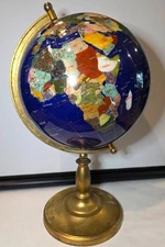 22’H Lapis Semi-Precious Gemstone World Globe 22" Vintage Heavy Brass!