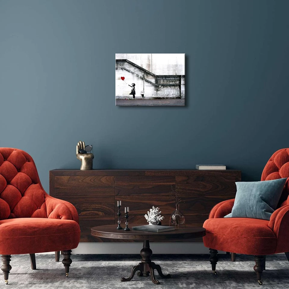 Wieco Art Banksy Grafitti Girl with Red Balloon 16L" x 12W", Grey - Image 4 of 4