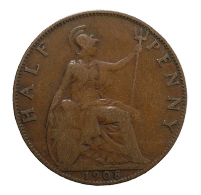 Great Britain 1908 Edward V Half Penny 1/2 P UK ecoinsales