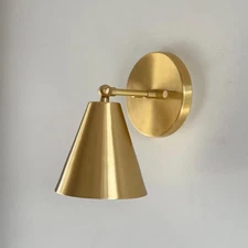 Modern Brass Wall Sconce Adjustable Cone Shade Bedside Light Fixture