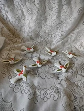 Vintage Set Of 7 Mexican Tonala Pottery Clay White Dove Christmas Ornaments