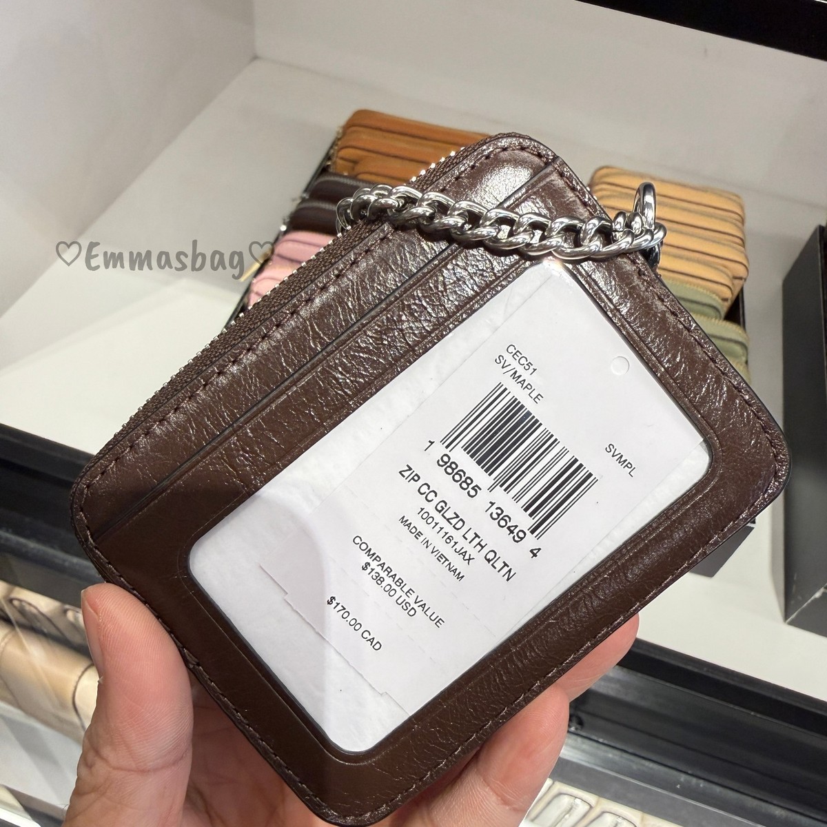 Coach Zip Card Case With Quilting CEC51 crinkle leather/Silver