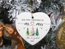 First Christmas Married Ornament, Mr and Mrs Ornament, Personalized Wedding G...