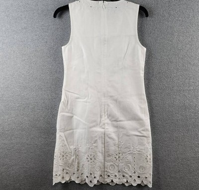 Lauren Ralph Lauren Eyelet Denim Sleeveless Shift Dress Women's 0 White Back Zip