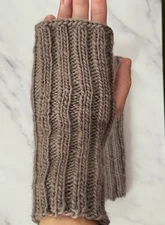 Hand Knit 100% Wool Hand Warmers Fingerless Gloves Solid Mushroom Color