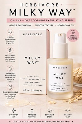Herbivore Milky Way 10% AHA + Oat Soothing Exfoliating Serum 1 oz Full Size NIB