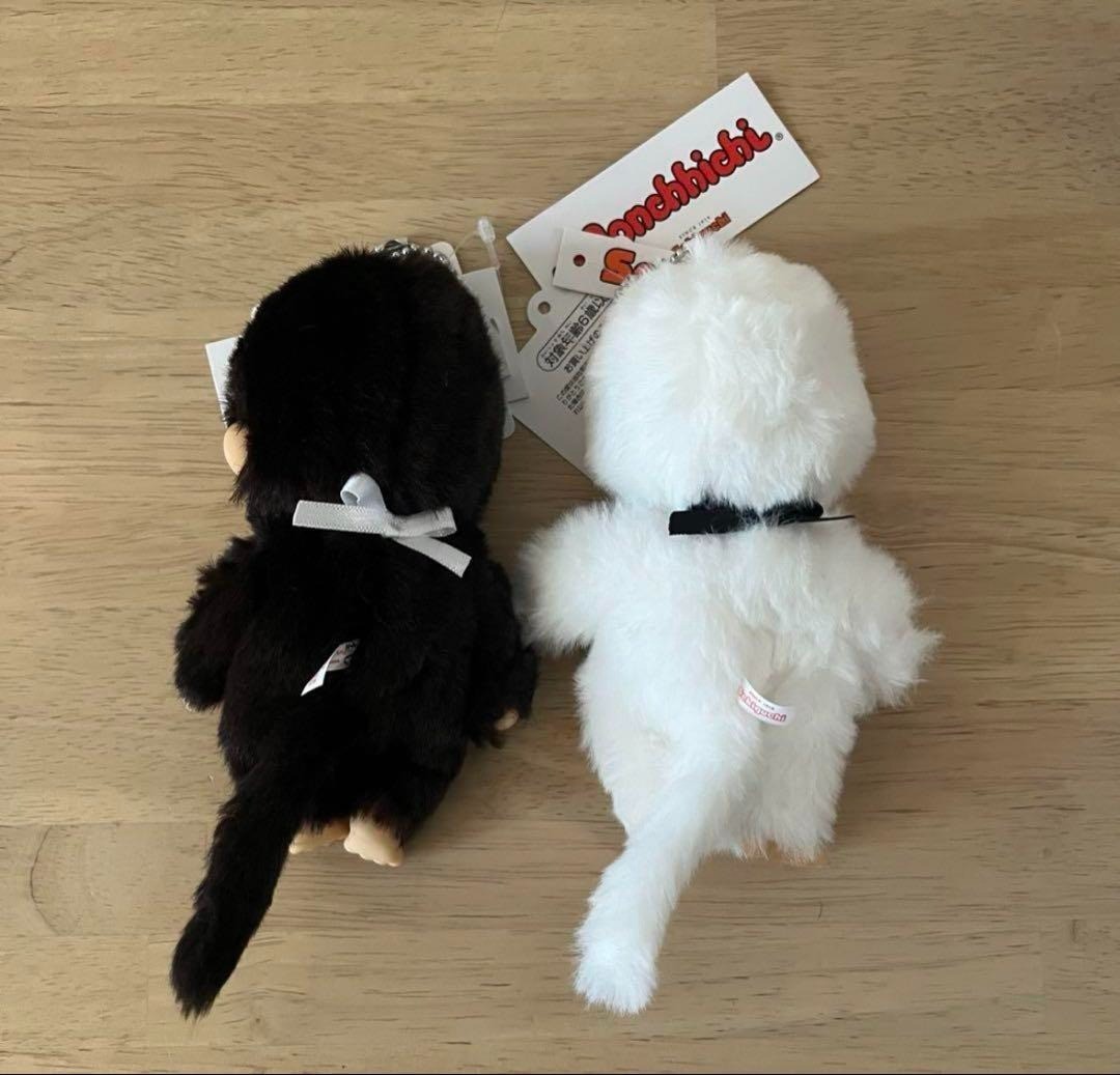 Monchhichi Keychain Set Black & White Colors Sekiguchi Japan Monchhichi Keychain Set Black & White Colors Sekiguchi Japan