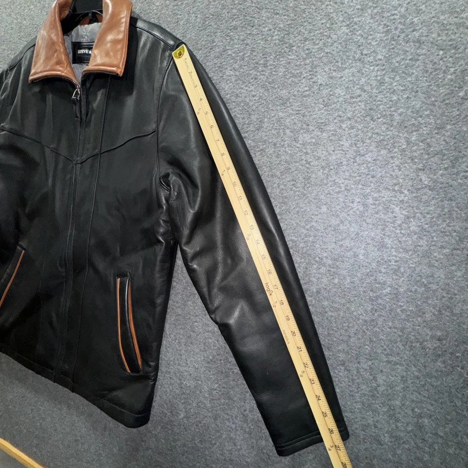 Steve Madden Genuine Leather Jacket Mens Small Black Brown Two Tone Zip Lined — 第 4/4 张图片