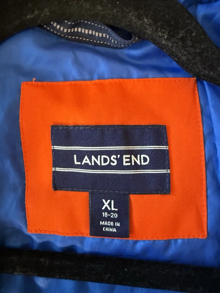 Abrigo con capucha Lands End Youth Boys XL naranja y azul marino viento y lluvia Foto 3 de 4