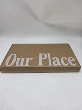 BRAND NEW IN BOX OUR PLACE KNIFE TRIO SET 9" SERRATED 8" CHEFS 4" PARING IN CHAR