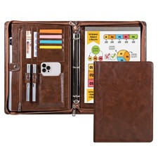 Professional 3-Ring Portfolio Organizer A4 Padfolio with Custom, Brown