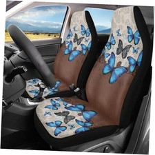2 Pcs Butterfly Print Auto Seat Cover Set For Front Seats Only Brown-butterfly