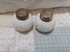 set of 2 vintage milk glass salt and pepper shakers with roses on them — photo 2