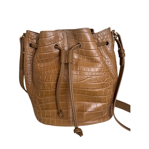 Elizabeth and James Camel Embossed Croc Cynnie Bucket Bag Drawstring Camel - Picture 2 of 17